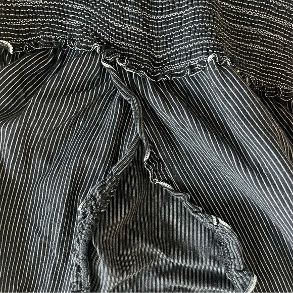 Max Studio Black White Striped Gray Ruched Tiered Cinched Waist Dress Size Large - Picture 6 of 6